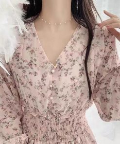 ワンピース | ウエストシャーリング花柄ロングワンピース