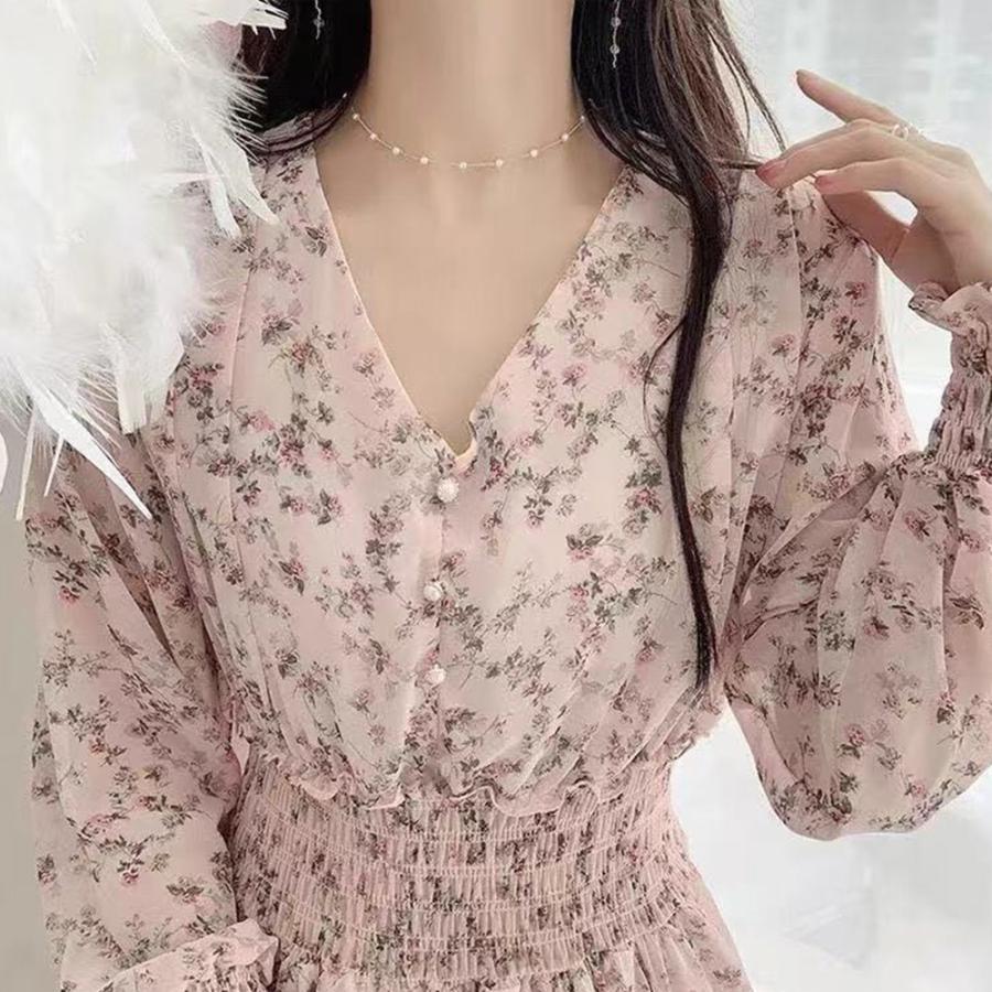 ワンピース | ウエストシャーリング花柄ロングワンピース