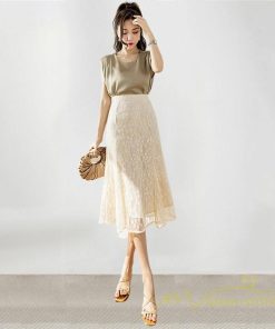 スカート | レーススカートロング丈 ハイウエスト エレガント キレイめ 通勤 日常 大人 リゾートロング 秋 花柄 柔らか 無地 ボトムス レディース ンプル