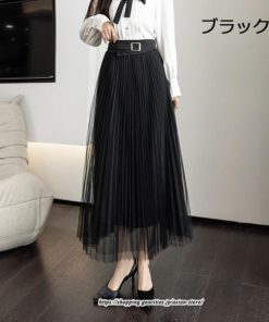スカート | レディース 春秋 チュール美脚 プリーツロングAライン 体型カバー ボトムス おしゃれ 大人 通勤 お出かけ オシャレ