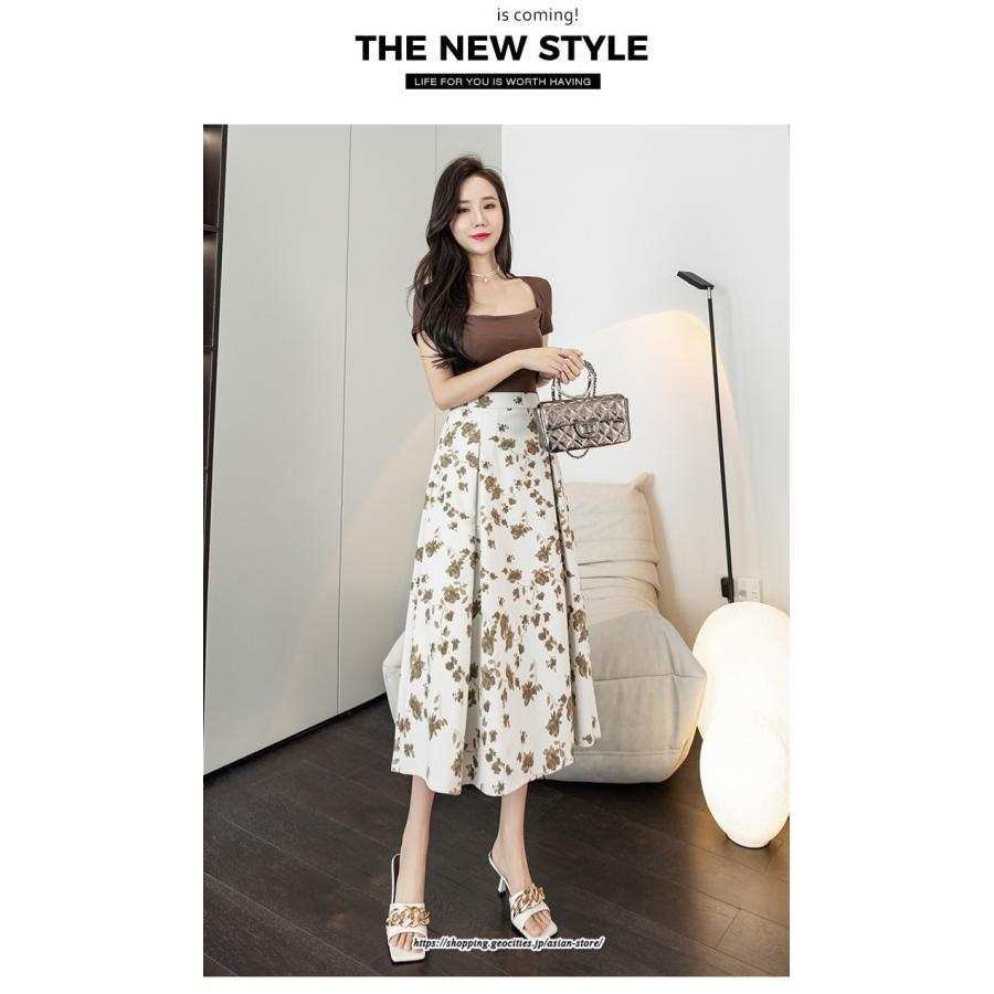 スカート | レディース ロングハイウエスト Aライン 花柄 秋 冬 ボトムス カジュアル 大人 可愛い お出かけ デイリー フェミニン おしゃれ きれいめ