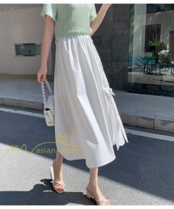 スカート | フレア ロング春物 レディース 春夏 リボン付き 蝶結び ウエストゴム 20代30代40代 通勤通学 カジュアル お出かけ 夏物 上品 着痩せ 着回し