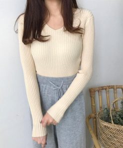 ニット・セーター | Vネック リブニット きれいめ ニット タイト シンプル おしゃれ レディース トップス 長袖