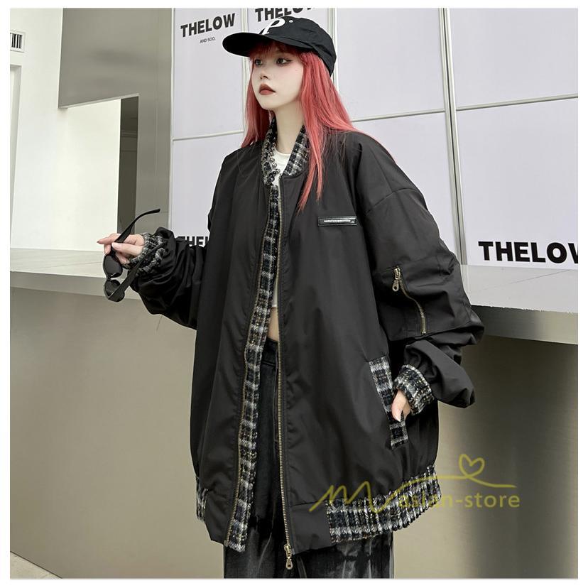 コート・ジャケット | ブルゾン レディース 秋 アウター ジャケット ジャンパー 上着 羽織り Oversize スタジャン メンズ 男女兼用 大きいサイズ 切り替え スタンドカラー