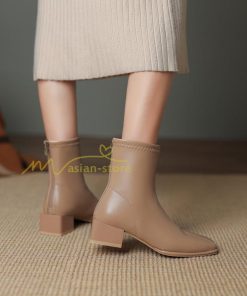 ショートブーツ | ブーツ レディース シューズ 靴 太ヒール チャンキーヒール ブーティー スクエアトゥ 合皮ブーツ COS 後ろファスナー PUブーツ コスプレ くつ
