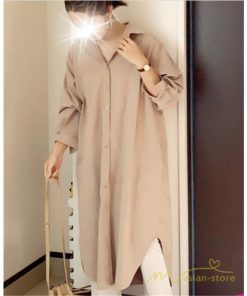 ワンピース | 長袖ロングシャツ20代30代 羽織り 無地 秋物 レディース ロングミモレ丈 大人 綿シャツ ワンピース ママ カジュアル 40代50代