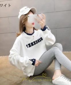 パーカー | トレーナー Tシャツ レディース 長袖 切り替え スウェット ゆったり 韓国風 トップス カジュアル 体型カバー 可愛い お出かけ 楽チン 通勤 通学