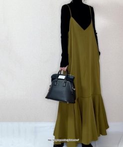 マキシ | ワンピース キャミワンピース レディース 秋 冬 Vネック  マーメイド マキシワンピ ロング デイリー おしゃれ 肩紐調節可 フリル 可愛い