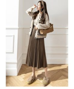 スカート | ロング 秋 秋服 レディース ボトムス ロング冬 プリーツ 無地 可愛い カジュアル オシャレ 着痩せ 韓国風 可愛い キレイめ