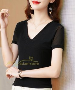ｔシャツ・カットソー | トップス カットソー インナー Tシャツ レディース 春 カジュアル おしゃれ  女性用 シンプル 無地 20代30代40代50代 カシュクール 上品 着痩せ 夏物 ブラック
