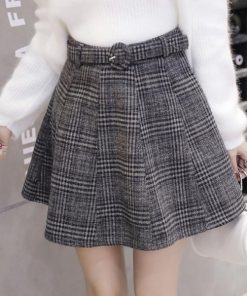 在庫ある | 短納期フレアスカートAラインスカート ミニ丈スカート ハイウエスト 体型カバー 裏地付き ウエストベルト付き チェックスカート 可愛い ラシャスカート 通学通勤