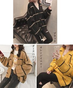 ニット・セーター | ニットカーディガン BIGチェック柄 韓国風