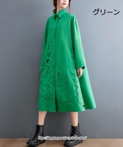 マキシ | ロングワンピース シャツワンピ レディース ギャザー 大人可愛い 森ガール 大きいサイズ さりげなく体型カバー オシャレ