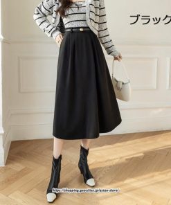 スカート | ロング レディース ロングフレア冬 ミモレ丈 暖かい ボトムス  ロング丈 ベルト付き 2022年秋冬 暖か 通学 通勤 ラシャ