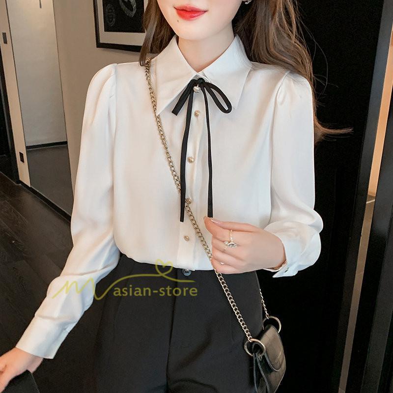 シャツ・ブラウス | ブラウス レディース きれいめ 40代 春夏秋新作 オシャレブラウス リボンネック 長袖トップス 大人 通勤OL 韓国ファッション ゆったり 50代 通学 シャツ30代
