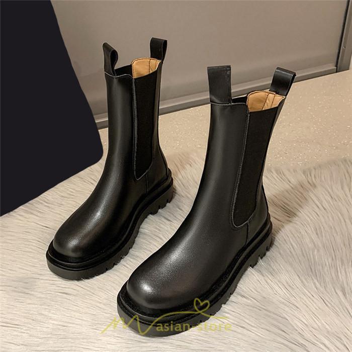 ミドルブーツ | ブーツ レディース グランドトゥ サイドゴア 裏起毛 痛くない 履きやすい 柔らかい 滑らない 通勤 通学 オフィス 美脚 2022新作 OL アウトドア