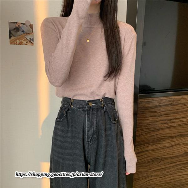 ニット・セーター | カットソー ニット レディース リブニット 長袖 秋冬 春 トップス スリム ストレッチ インナー 無地 プルオーバー 通学通勤 長袖ニット 長袖カットソー 着痩せ