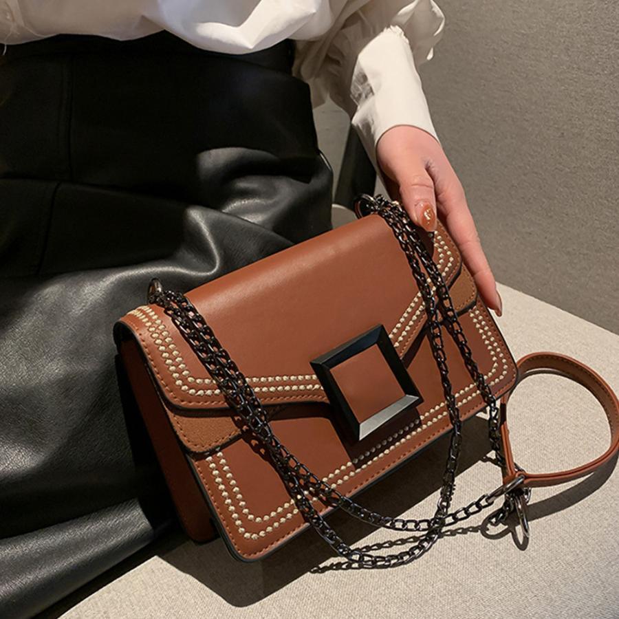 ショルダーバッグ | スクエアバッグ かばんブラック 肩掛け チェーンバッグ 斜めがけ ミニレディース 小さめ レザー 大人
