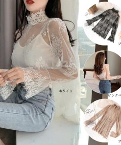 透かし編みトップス | トップス インナー ブラウス 長袖 レディース ネック シースルー