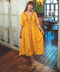 マキシ | ワンピース レディース コットン リゾート かわいい 五分袖 Ｖネック 花柄 上品 ロング丈 ファッション エスニック風 体型カバー お呼ばれ 二次会 民族風 披露宴