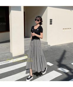スカート | フレア フレアマキシ ロングコットン ウエストゴム マキシチェック柄 レトロ風 20代30代40代50代 通勤通学 カジュアル