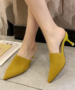 パンプス | 靴 ヒールサンダル ミュールパンプスサンダル レディース かかとなし春夏 ポインテッドトゥ サボサンダル