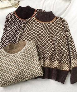 ニット・セーター | 配色ダイス柄ニットトップスハイネック
