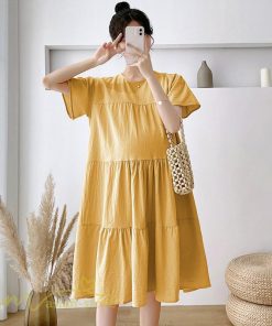 ワンピース | マタニティレディース 着痩せ 無地 ゆる上品 半袖 大きいサイズ 韓国風 Aライン マタニティウェア サマー妊婦服