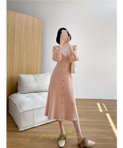 ニットワンピース | レディース 冬 きれいめ ニットフレア ロング おしゃれ ハイネック パフスリーブ 着痩せ エレガント おしゃれ フェミニン 送料無料 可愛い