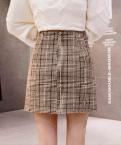 タイトスカート | チェック ミニスカート レディース ハイウエスト Aラインスカート 裏地付きウールスカート