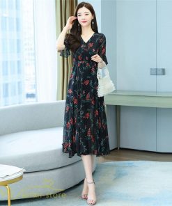 ミディアム | ワンピース レディース ひざ下丈 カジュアル おしゃれ 夏新作 上品 ミディアムワンピース 花柄 大きいサイズ 上品 エレガント 気質 30代 お出かけ 40代 20代