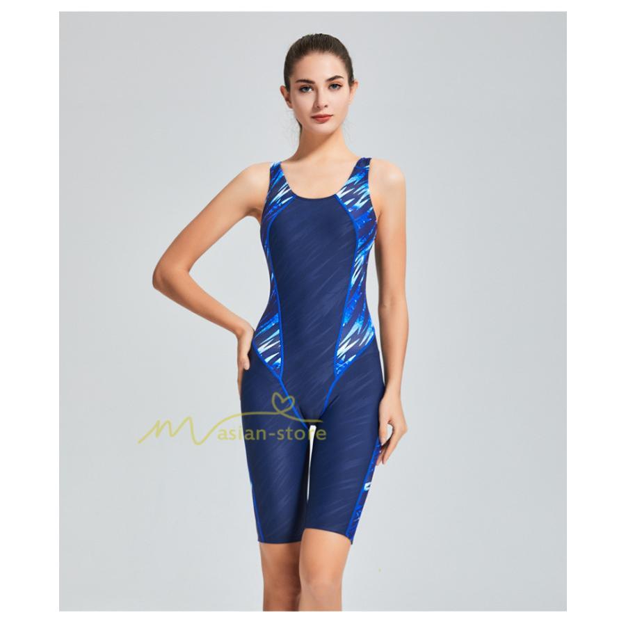 水着 | フィットネス プリント レディース フィットネスオールインワン 体系カバー スリムデザイン 競泳用 体型カバー 練習用 ワンピーストレーニング