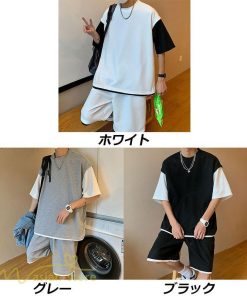 Tシャツ | Tシャツ メンズ 半袖 重ね着風 レイヤード 無地 ゆったり クルーネック カットソー 20代 30代 おしゃれ 無地 大きいサイズ シンプル 40代 カジュアル お出かけ