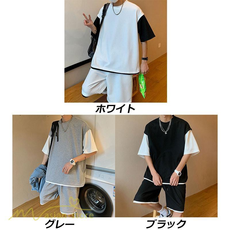 Tシャツ | Tシャツ メンズ 半袖 重ね着風 レイヤード 無地 ゆったり クルーネック カットソー 20代 30代 おしゃれ 無地 大きいサイズ シンプル 40代 カジュアル お出かけ