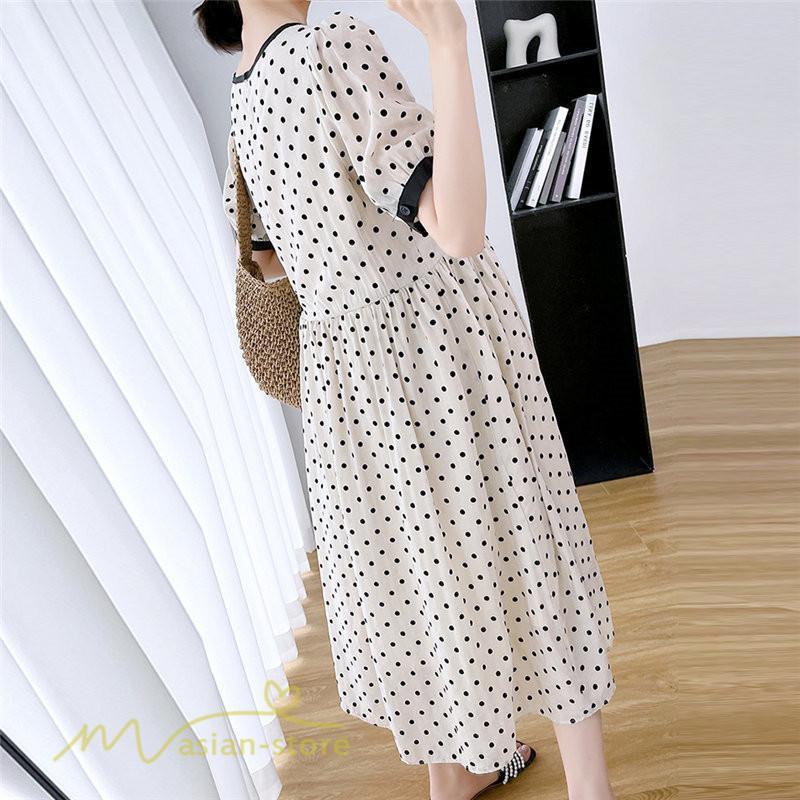 ワンピース | マタニティレディース 着痩せ ドット柄 Aライン半袖 ゆったり マタニティウェア 上品 産前 サマー おしゃれ お出かけ 妊婦服