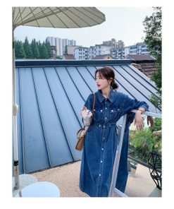 マキシ | デニムワンピース 秋 レディース ジャケット 羽織り ワンピース 長袖 腰着痩せ 女性美シルエット デニム 30代40代50代 ロング丈 オフィス 無地 秋コーデ