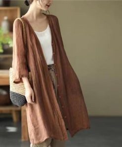 カーディガン | レディース リネン 麻混 ロング 春 秋 ゆったり 7分袖 40代 50代 無地 4色 冷え防止 透け感 羽織 初秋 30代 秋大きいサイズ 20代