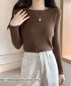 ニット・セーター | カットソー ニット レディース リブニット 長袖 秋冬 春 トップス スリム ストレッチ インナー 無地 長袖カットソー 着痩せ プルオーバー 通学通勤 長袖ニット