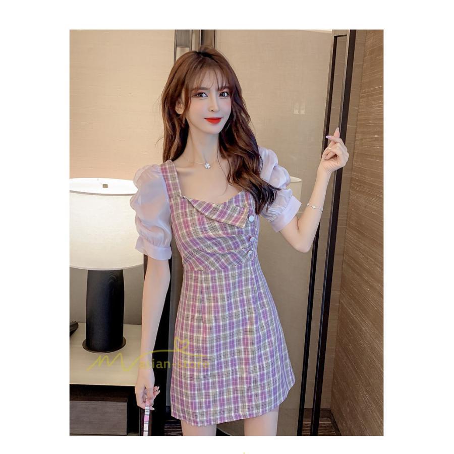 ミディアム | 半袖ワンピース 夏服 レディース 膝上丈 Aライン セクシー 可愛い スリム ワンピース おしゃれ パープル