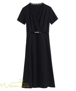 ミディアム | Aラインワンピース ワンピース レディース 着痩せ 無地 半袖 Vネック ひざ丈 ミディアムワンピース カジュアル おしゃれ 30代 20代 上品 大きいサイズ 40代