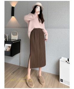 スカート | ロングレディース 無地 秋冬 コーデ カジュアル ウエストゴム きれいめ 可愛い 裾口スリット OL ビジネス 20代 30代 大人 40代 オフィス