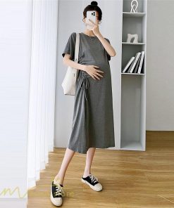 ワンピース | マタニティ妊婦服 レディース 無地 シンプル ゆったり 半袖 ゆるロングTシャツ クルーネック 薄手 マタニティウェア 夏 新作 お出かけ