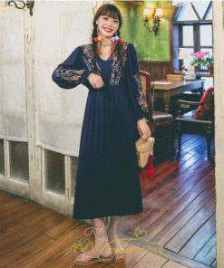 マキシ | ロングワンピース レディース ワンピ 夏 秋 長袖 可愛い 部屋着 リゾート Vネック 綿麻 花柄 高見え 旅行 20代30代40代 エスニック風 細見え レトロ風 お泊り