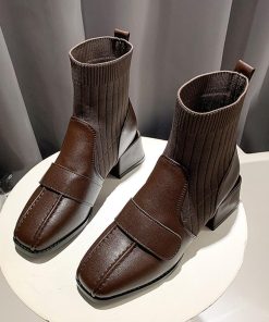 ショートブーツ | ソックス風ブーツ チャンキーヒール 痛くない 歩きやすい 美脚ブーツ ストレッチブーツ ハイカット レディース