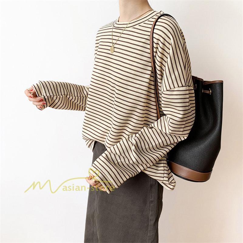 tシャツ・カットソー | Tシャツ レディース トップス 長袖 カットソー ボーダー シンプル ボートネック ストライプ柄 20代30代40代50代 着回し 通勤通学 お出かけ カジュアル 着痩せ