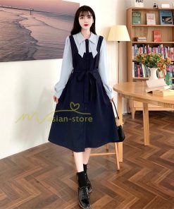 マキシ | Aラインワンピース 切り替えワンピース フェイクレイヤード 重ね着風 長袖 秋物 レディース 30代40代 大人 通学通勤 可愛い シャツカラー 着痩せ 50代