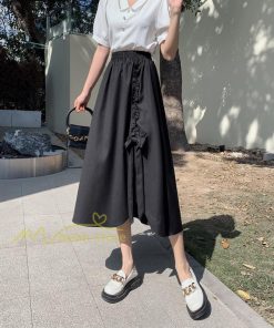 スカート | フレア ロング春物 レディース 春夏 リボン付き 蝶結び ウエストゴム 20代30代40代 通勤通学 カジュアル お出かけ 夏物 上品 着痩せ 着回し