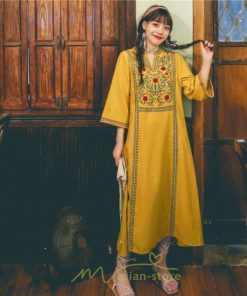 マキシ | 七分袖 ワンピース 綿麻ワンピース ロングワンピース レディース 夏秋 Aライン ゆったり 体型カバー おしゃれ きれいめ 休み 旅行 お出かけ 上品 刺繍 リゾート