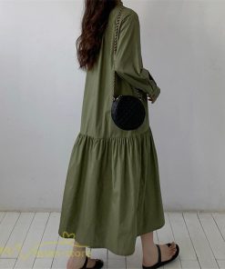 マキシ | シャツワンピース モックネック レディース 無地 長袖 切り替え Aラインワンピース 20代30代 フリーサイズ 春 ゆるワンピース コーデ 40代50代 秋 体型カバー