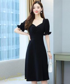 ミディアム | ワンピース レディース 着痩せ 半袖 Vネック カジュアル Aライン おしゃれ ミディアムワンピース エレガント 大きいサイズ 黒 夏 サマーワンピース 夏服 新作
